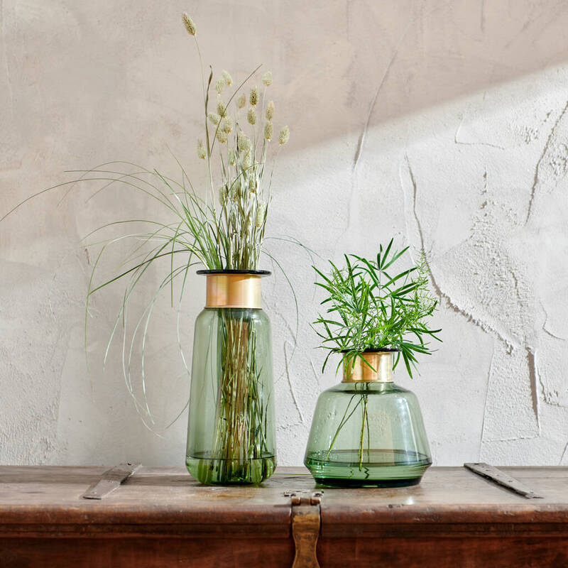 brass banded glass vase